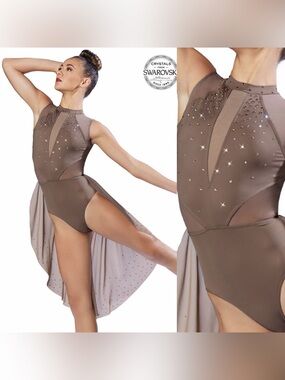 WEISSMAN Ivy Sky Dance Costume brown Swarovski crystal stoned leotard adult LA